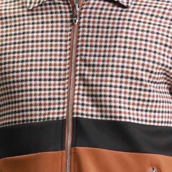 Closeout! Mens Houndstooth Tracksuit 2pc, Brown - Picture 2 of 7